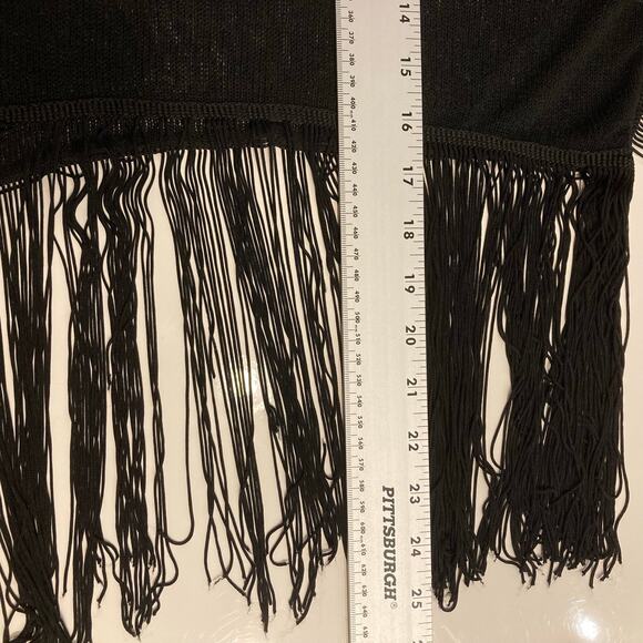 TOPSHOP Top US 8 Black Fringe/Tassels Hem&Long-Sleeve Crop Loose-Knit Cotton - Picture 10 of 11